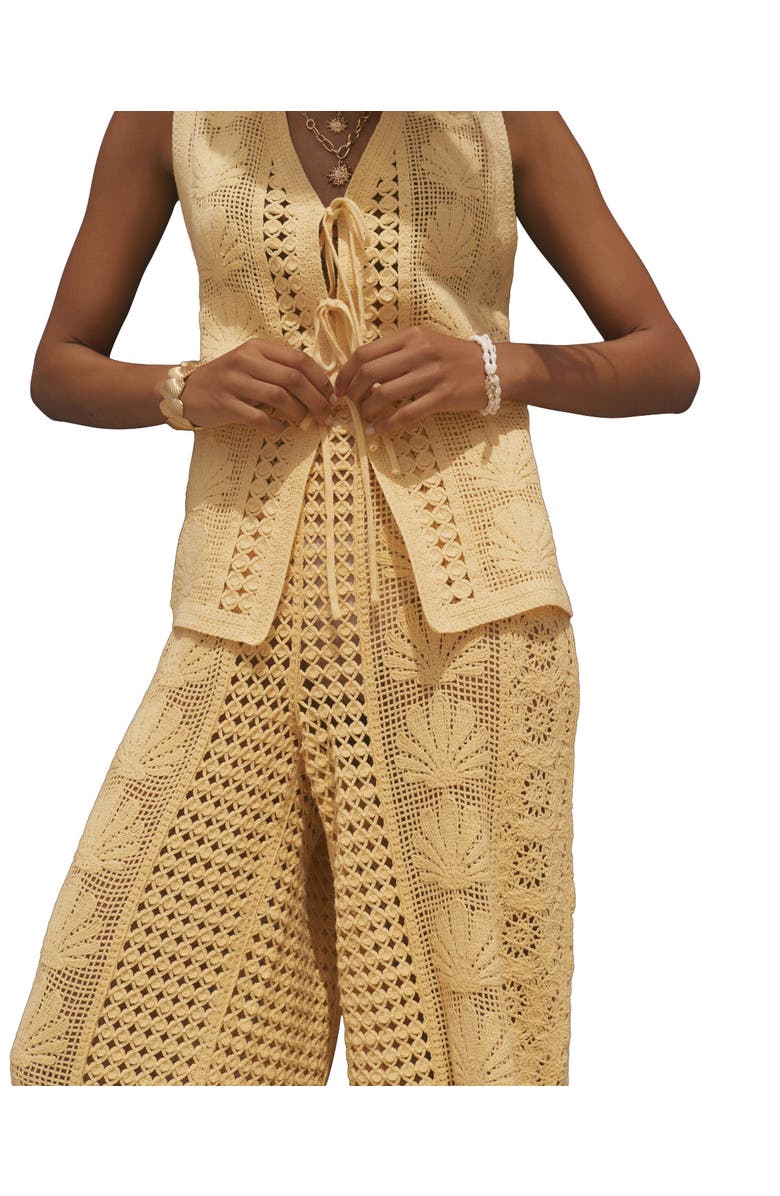 MINT VELVET Crochet Knit Trousers, Alternate, color, Yellow