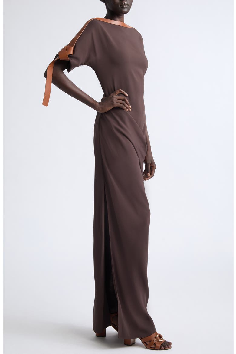 Leather Trim Jersey Maxi Dress, Alternate, color, EXPRESSO/ COGNAC