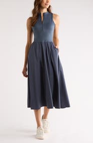 Zella Atlas Zip Front Sleeveless Midi Dress