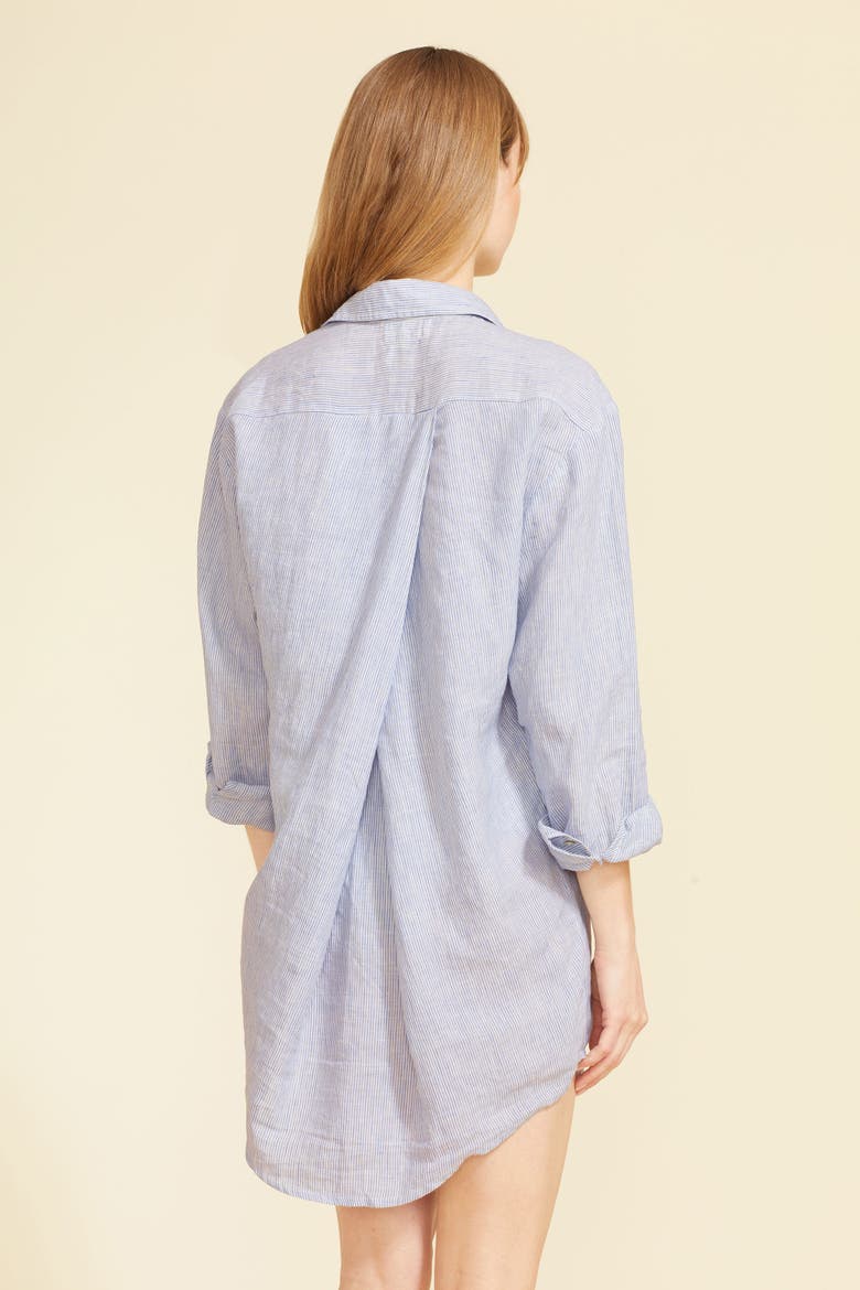 Lido Linen Shirt Dress, Alternate, color, Light Blue Stripes
