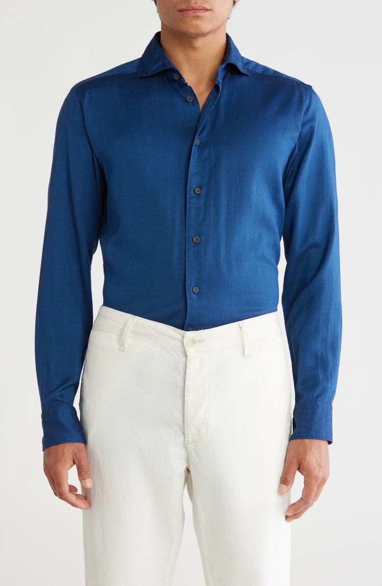 Eton Slim Fit Herringbone Cotton & Lyocell Flannel Dress Shirt, Main, color,