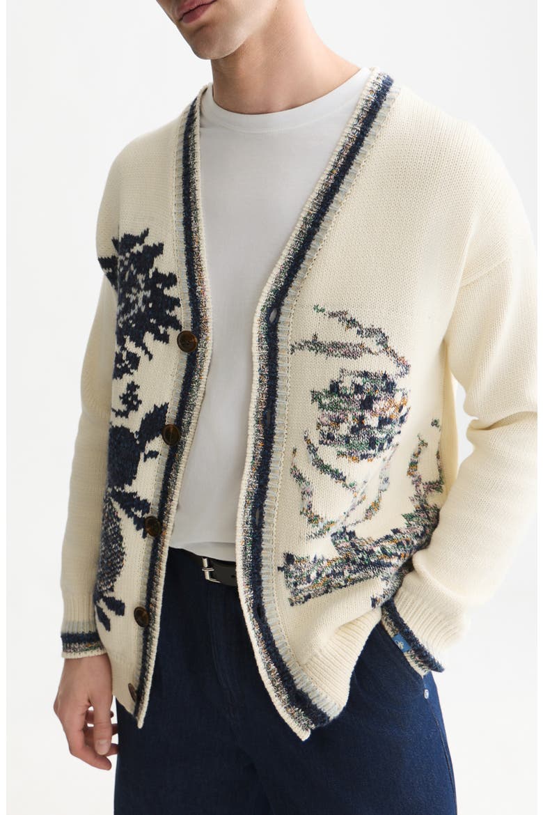 Intarsia Cotton Blend Cardigan, Main, color, EGGNOG
