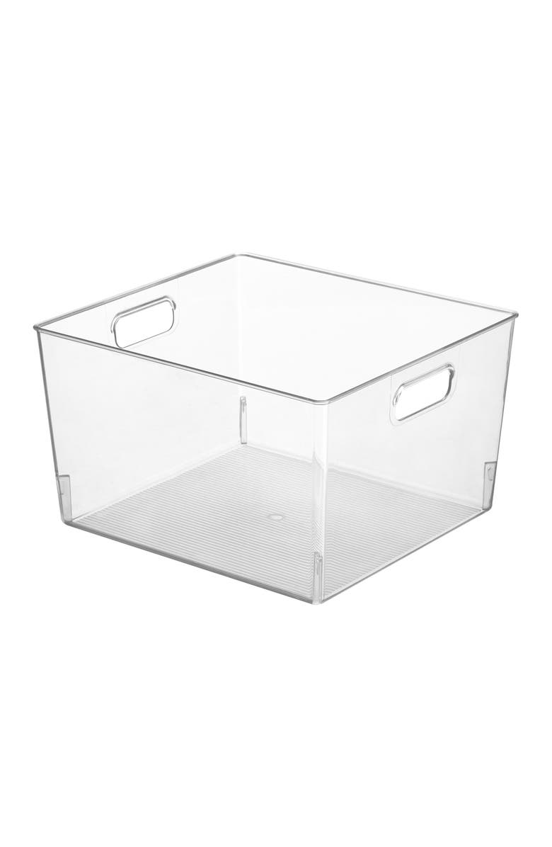 mDesign Large Plastic Household Storage Organizer Bin - Handles, 4 Pack, White, Alternate, color, Clear