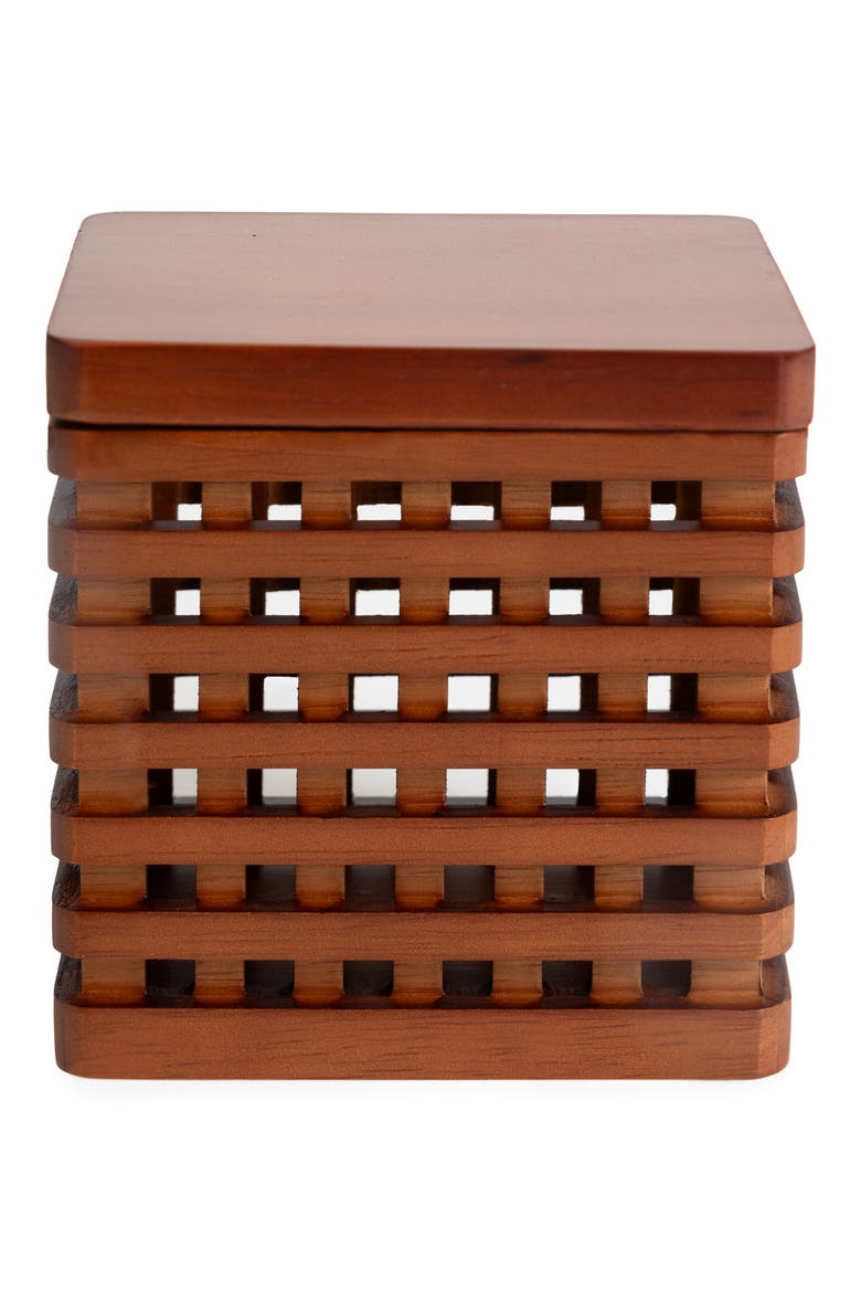 Osaka Acacia Wood Cotton Holder, Main, color, MEDIUM BROWN