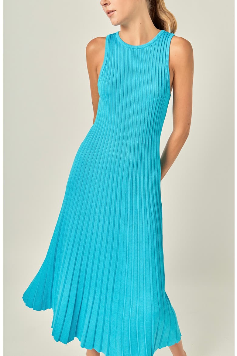Pleated A-Line Knit Midi Dress, Alternate, color, BLUE