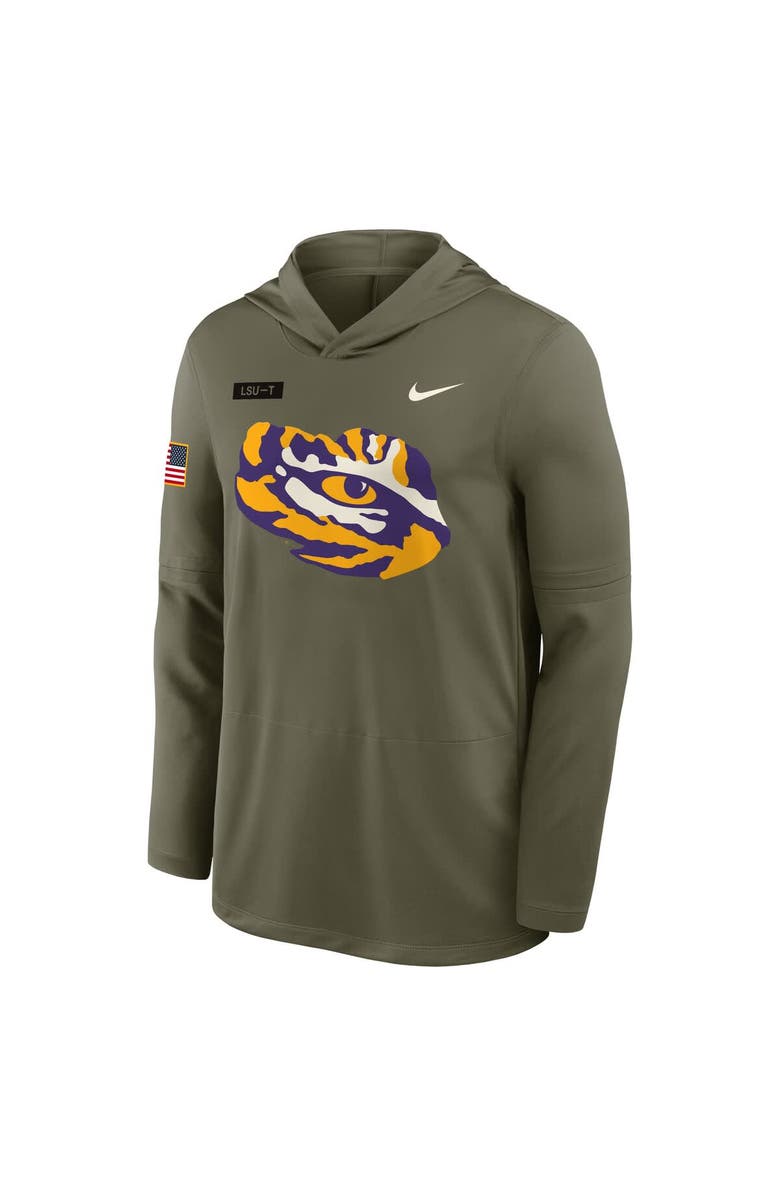 Nike Men's Nike Olive LSU Tigers 2025 Military Appreciation Dri-FIT Long Sleeve Hoodie T-Shirt, Alternate, color, Olive