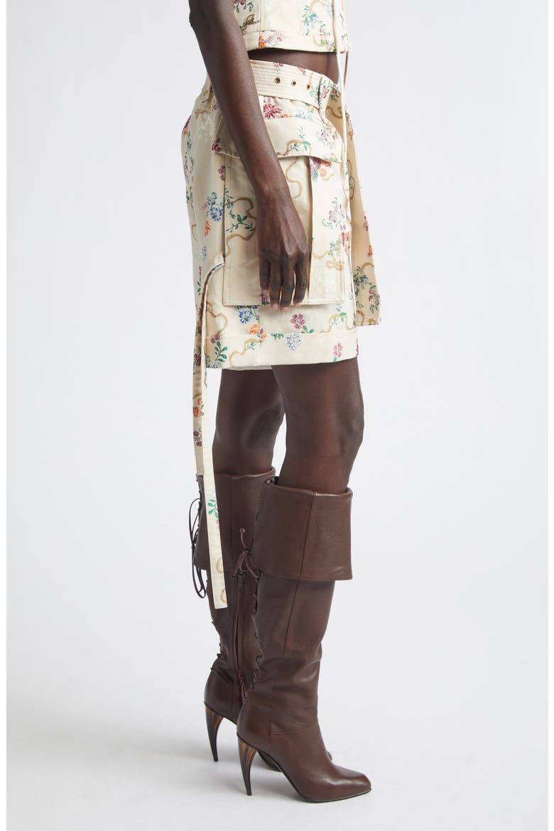 Oversize Floral Jacquard Cargo Shorts, Alternate, color, IVORY MULTICOLOUR