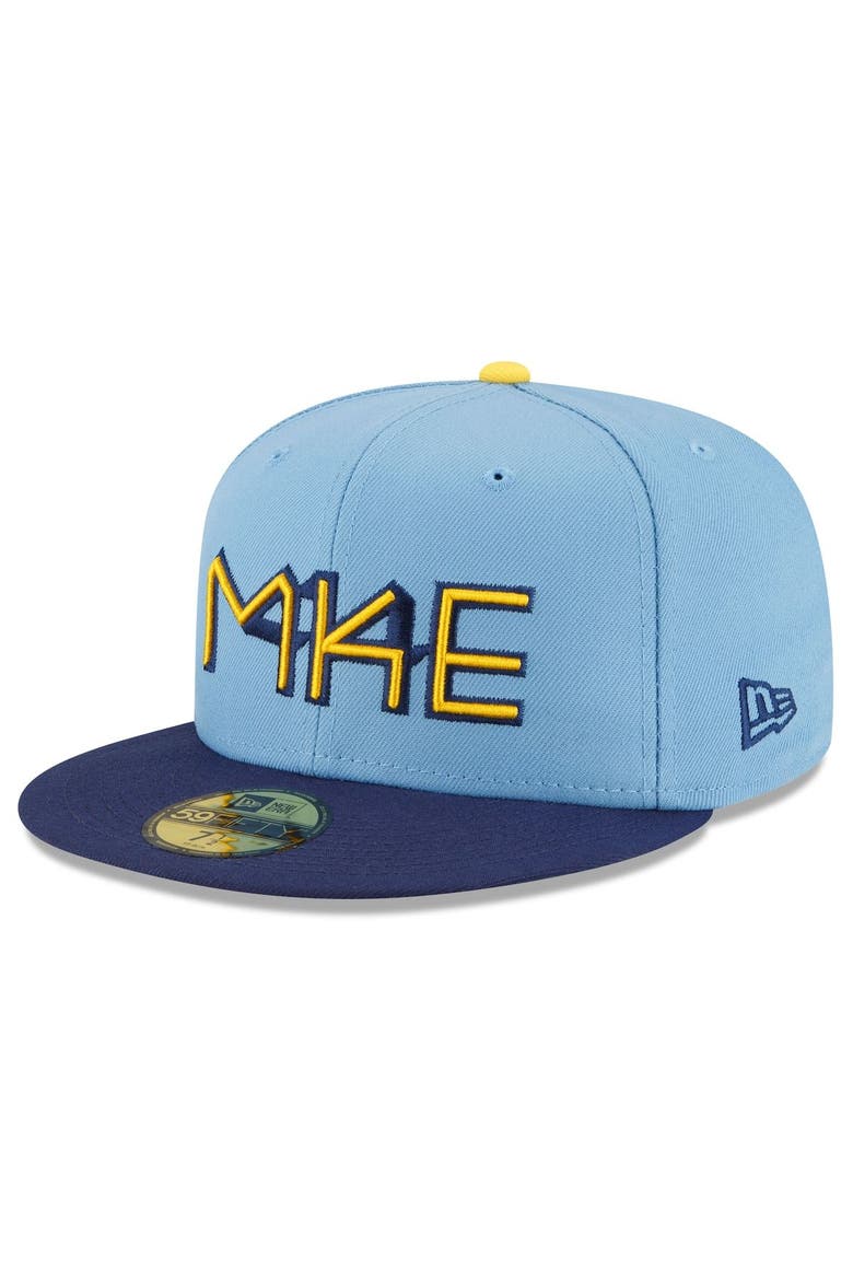 Men's New Era Powder Blue Milwaukee Brewers 2022 City Connect 59FIFTY Fitted Hat, Main, color, Light Blue