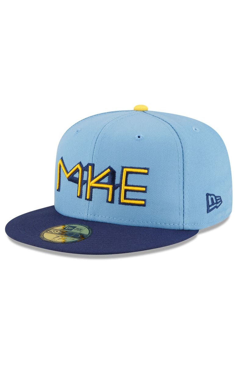 New Era Men's New Era Powder Blue Milwaukee Brewers 2022 City Connect 59FIFTY Fitted Hat, Main, color, Light Blue