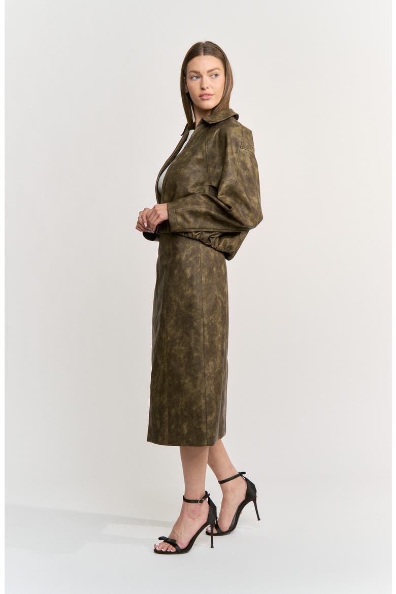 Margot Croc Embossed Faux Leather Bomber Jacket, Alternate, color, OLIVE