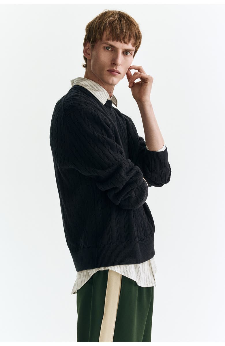 H&M Regular Fit Cable-knit Jumper, Alternate, color, Navy Blue