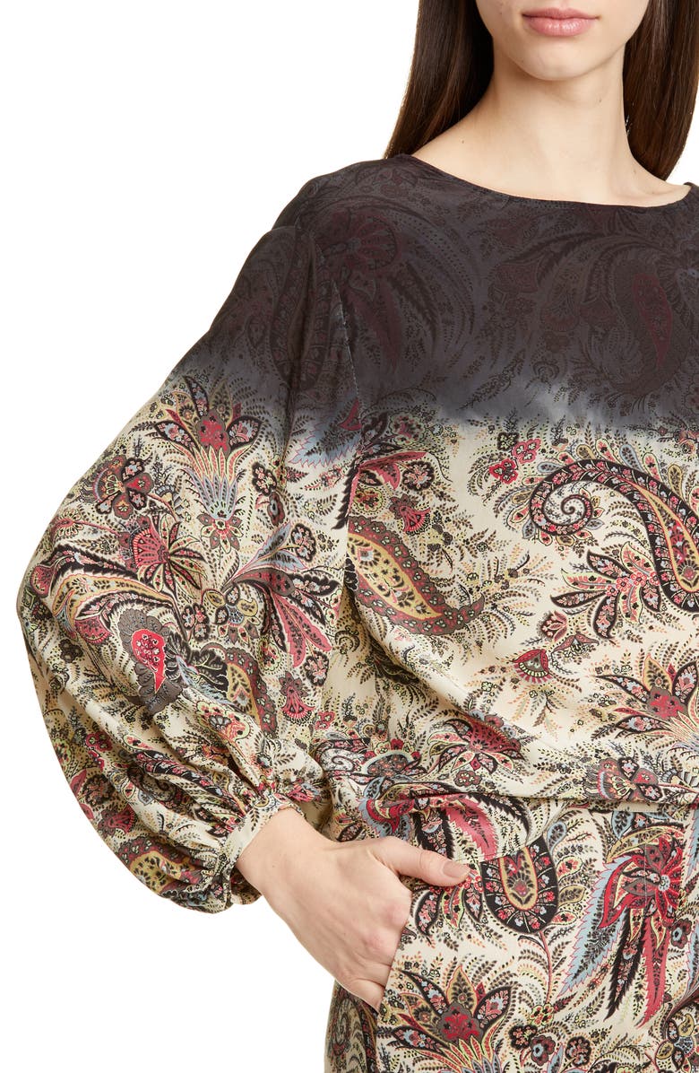 Etro Dégradé Paisley Print Silk Blouse, Alternate, color, 