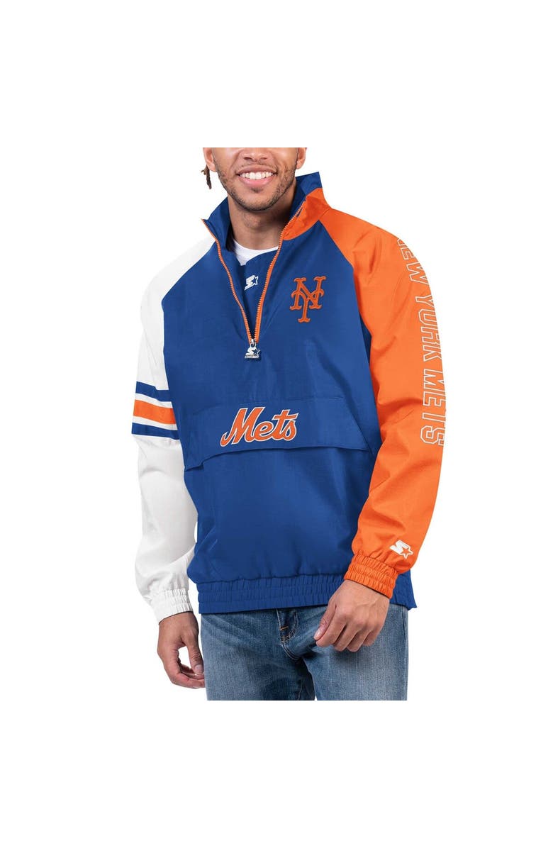 STARTER Men's Starter Royal/Orange New York Mets Elite Raglan Half-Zip Jacket, Main, color, 