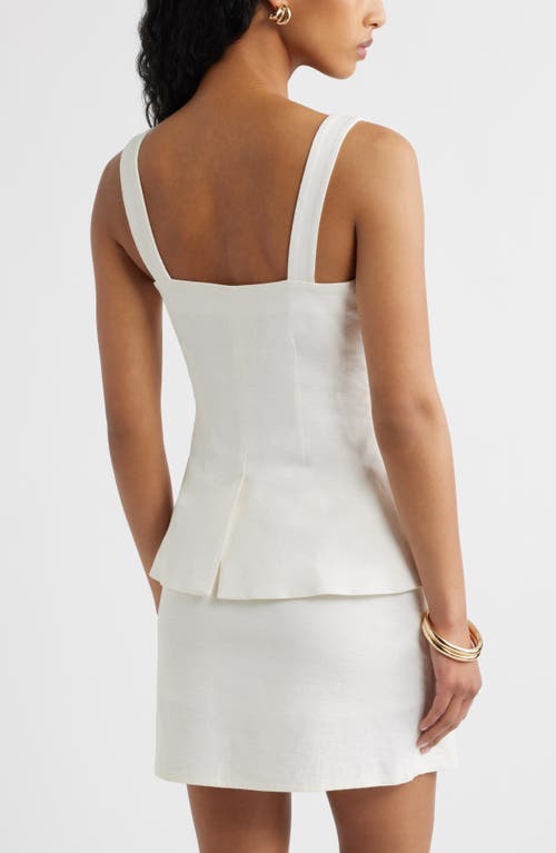 Open Edit Button Front Linen Blend Tank In White