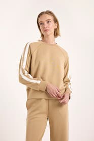Brodie Pure Cashmere Stripe Sleeve Crew Neck Sweatshirt