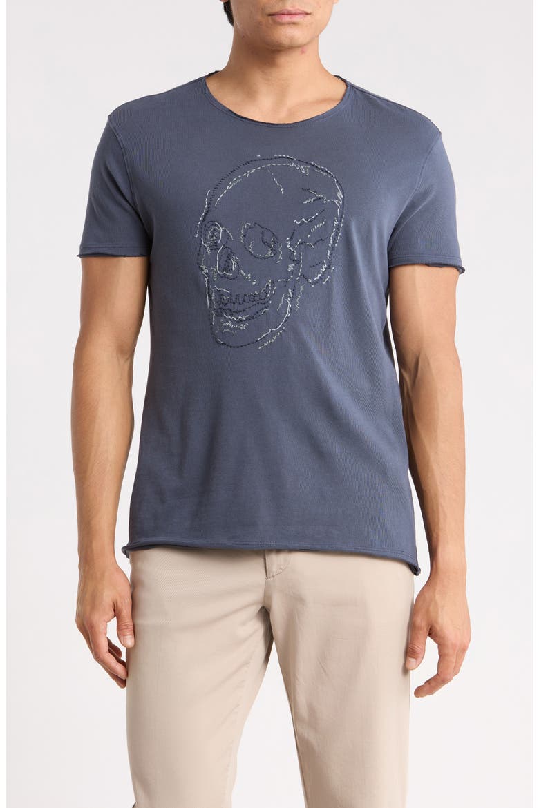 Embroidered Skull T-Shirt, Main, color, BLUE SMOKE