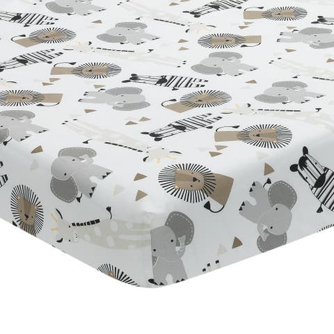 Jungle Safari 100% Cotton Elephant/Lion Fitted Crib Sheet