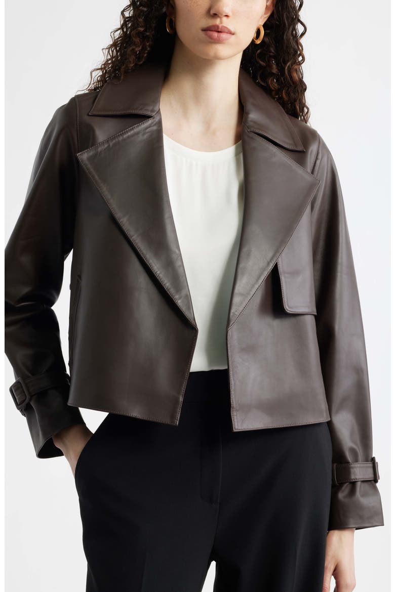 Crop Leather Trench Coat, Alternate, color, BROWN COFFEE