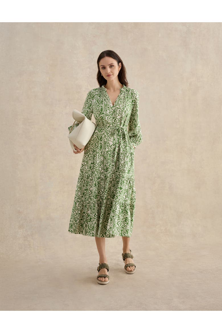 Amaris Printed Shirred Waist Dress, Alternate, color, Green Cream