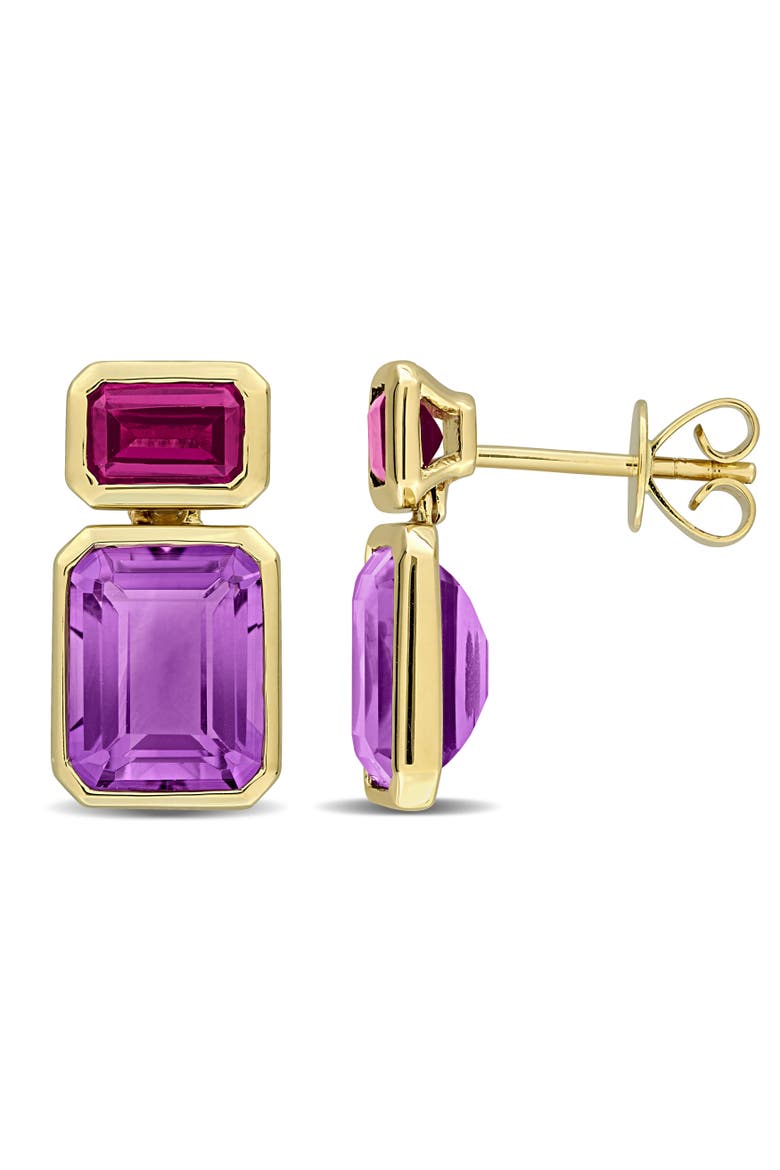 Gemstone Two-Stone Drop Earrings 10K, Main, color, Amethyst/Rhodolite