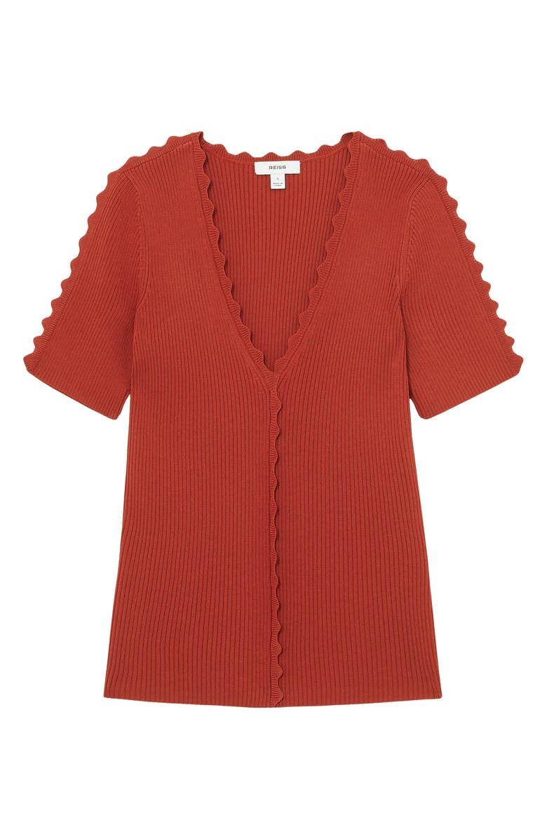 Reiss Marcy Rib Knit Short Sleeve Button-Up Shirt, Alternate, color, Rust Red