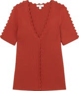 Reiss Marcy Rib Knit Short Sleeve Button-Up Shirt