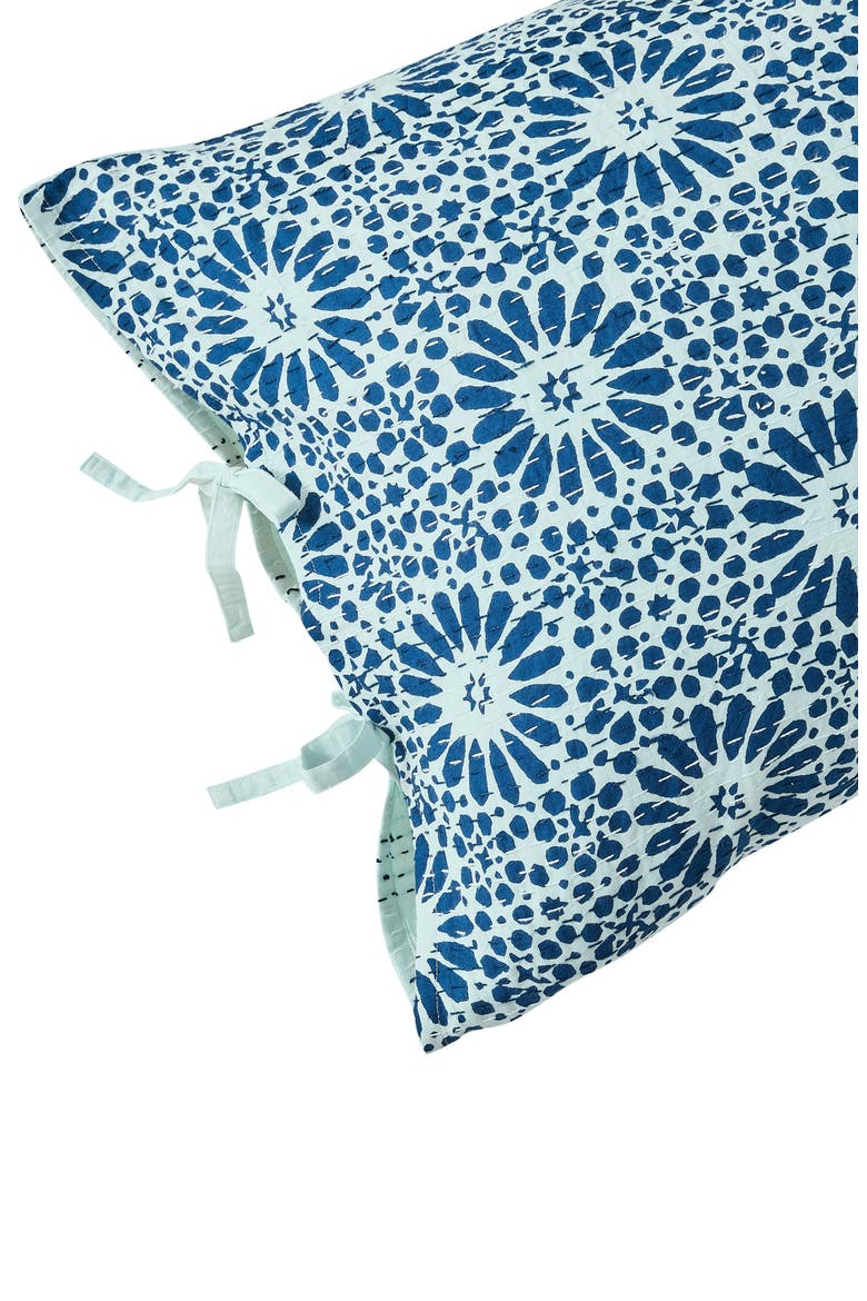 Flower Burst Handstitched Kantha Set of 2 Cotton Shams, Alternate, color, INDIGO