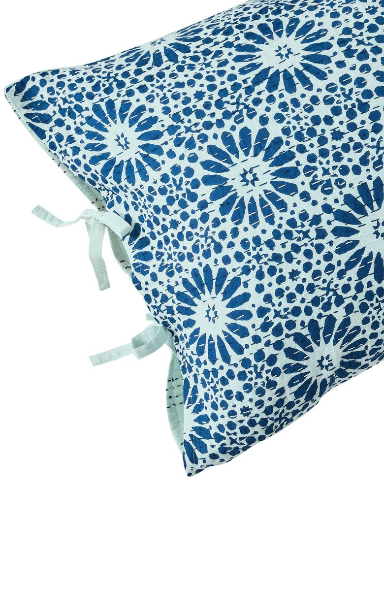 MELANGE HOME Flower Burst Handstitched Kantha Set of 2 Cotton Shams, Alternate, color, Indigo
