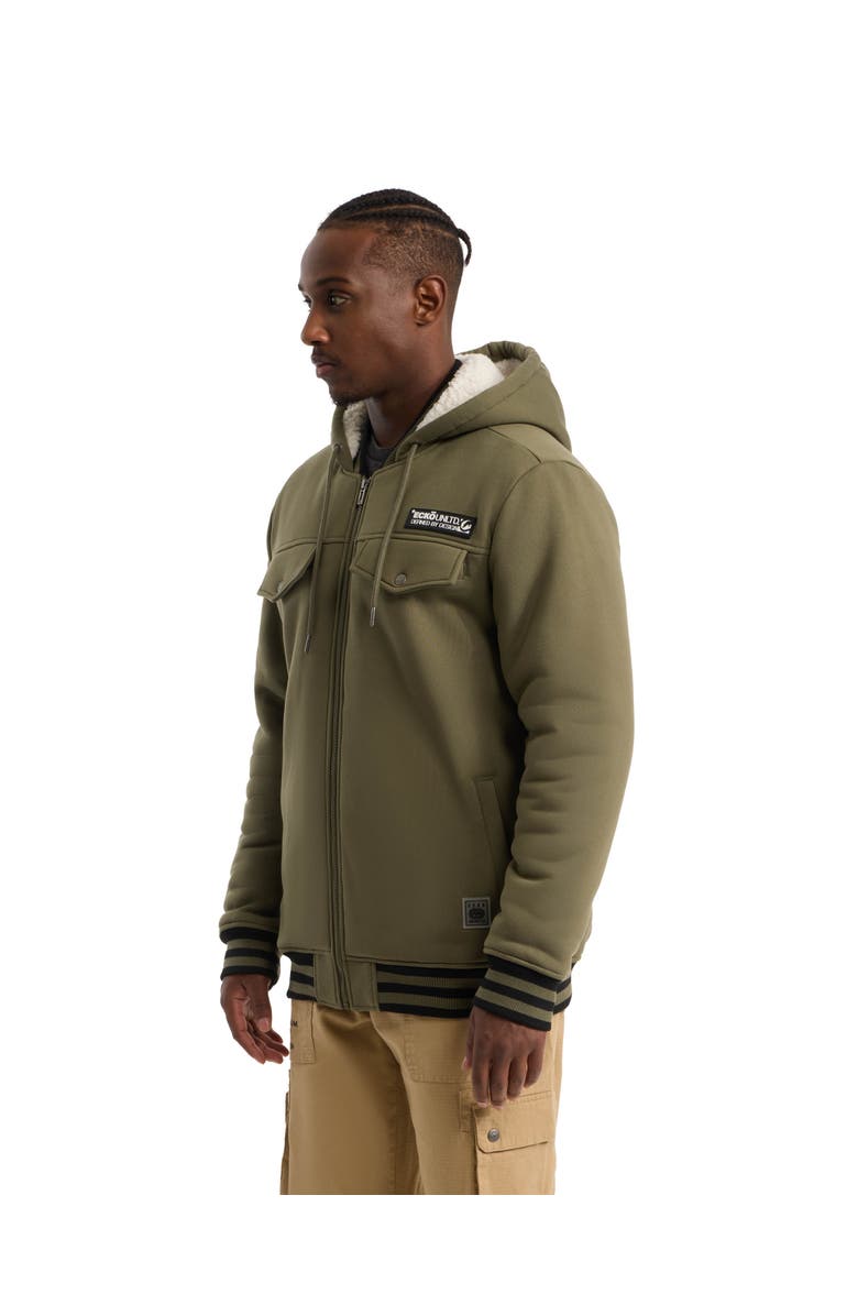 Ecko Unltd. Men's Reknown faux shearling Varsity Jacket, Alternate, color, Olive