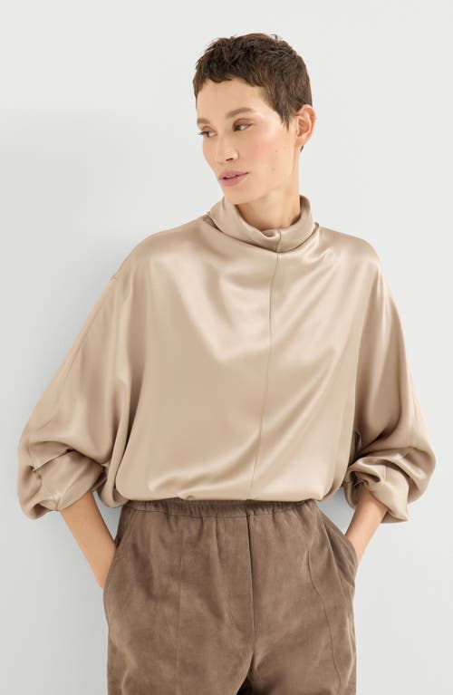 Brunello Cucinelli Double Silk Satin Blouse In Gold