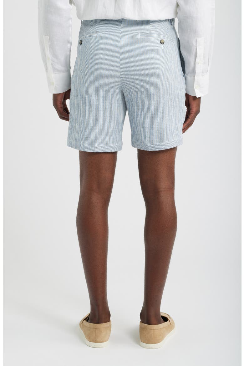 Linen Look Stripe Flat Front Cotton Seersucker Shorts, Alternate, color, NAVY