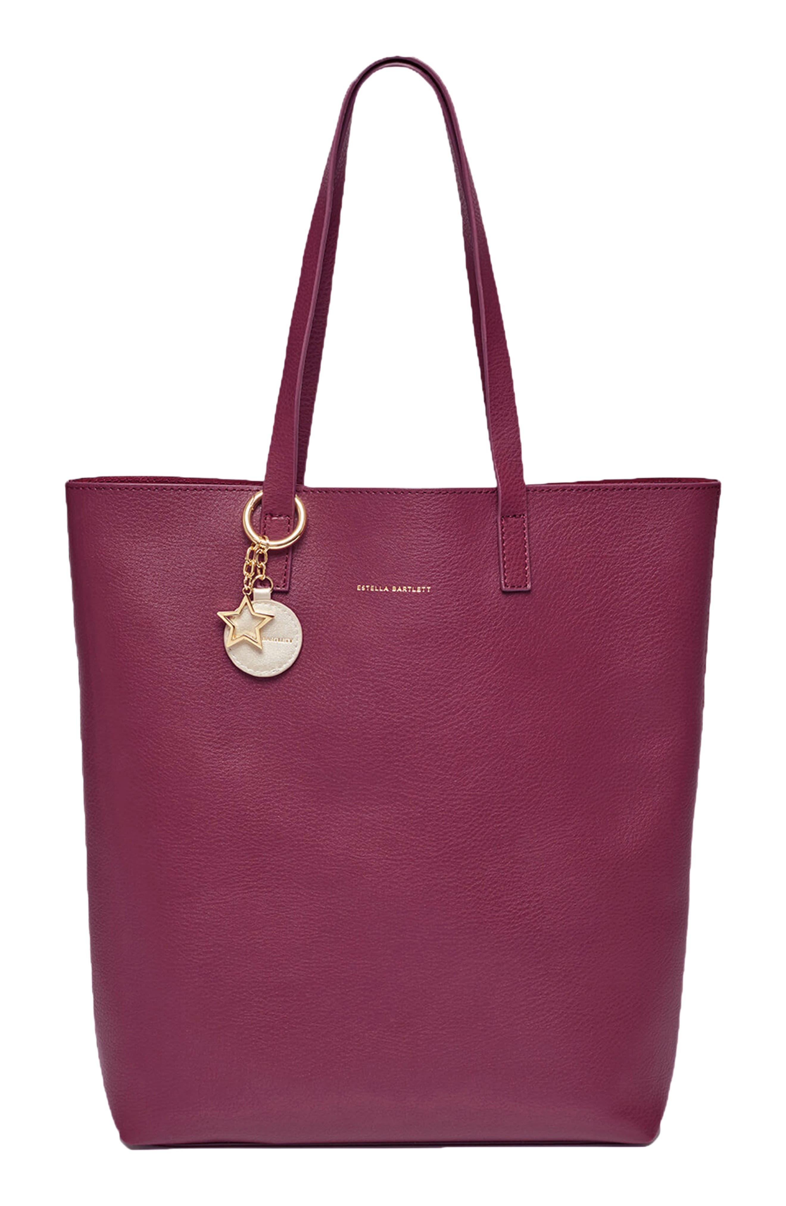 Hopton Faux Leather Tote, Main, color, BURGUNDY