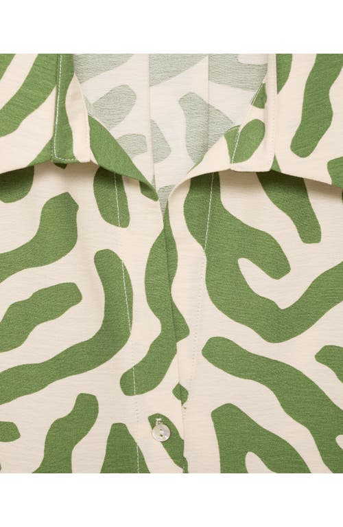 Mango Abstract Print Cap Sleeve Button-up Shirt In Green