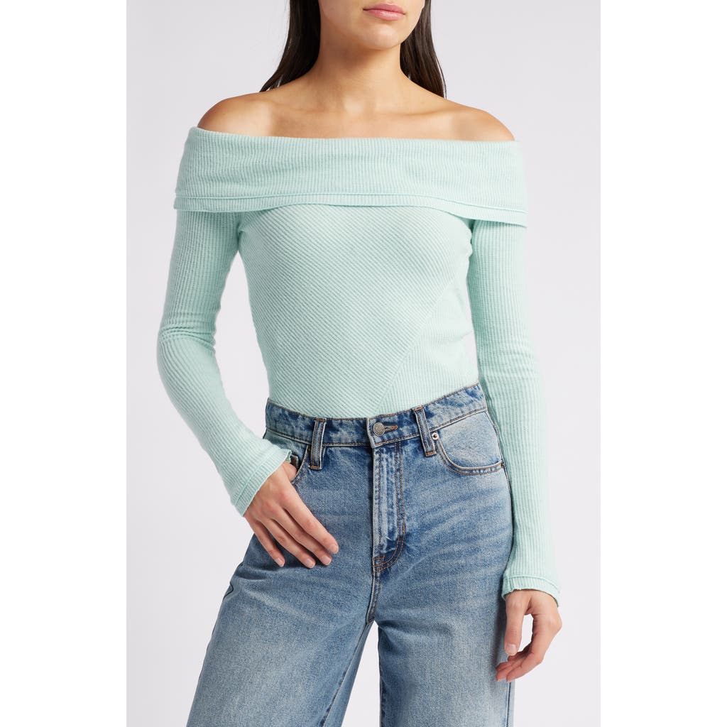 Free People Autumn Cozy Off The Shoulder Waffle Stitch Bodysuit In Harbor