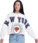 G-III 4HER BY CARL BANKS Women's G-III 4Her by Carl Banks  White New York Knicks Bleachers Cropped French Terry Sweatshirt