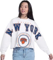 G-III 4HER BY CARL BANKS Women's G-III 4Her by Carl Banks  White New York Knicks Bleachers Cropped French Terry Sweatshirt