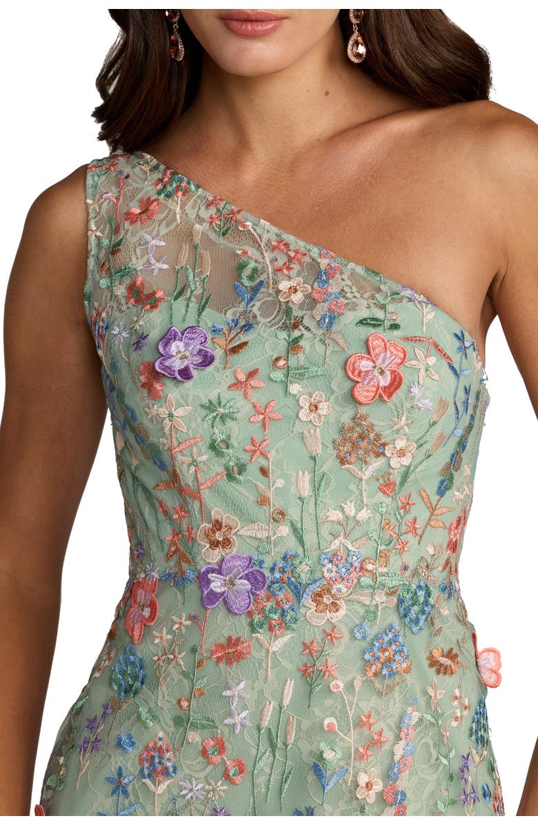 Mac Duggal One Shoulder Lace Embroidered Gown, Alternate, color, Sage Multi