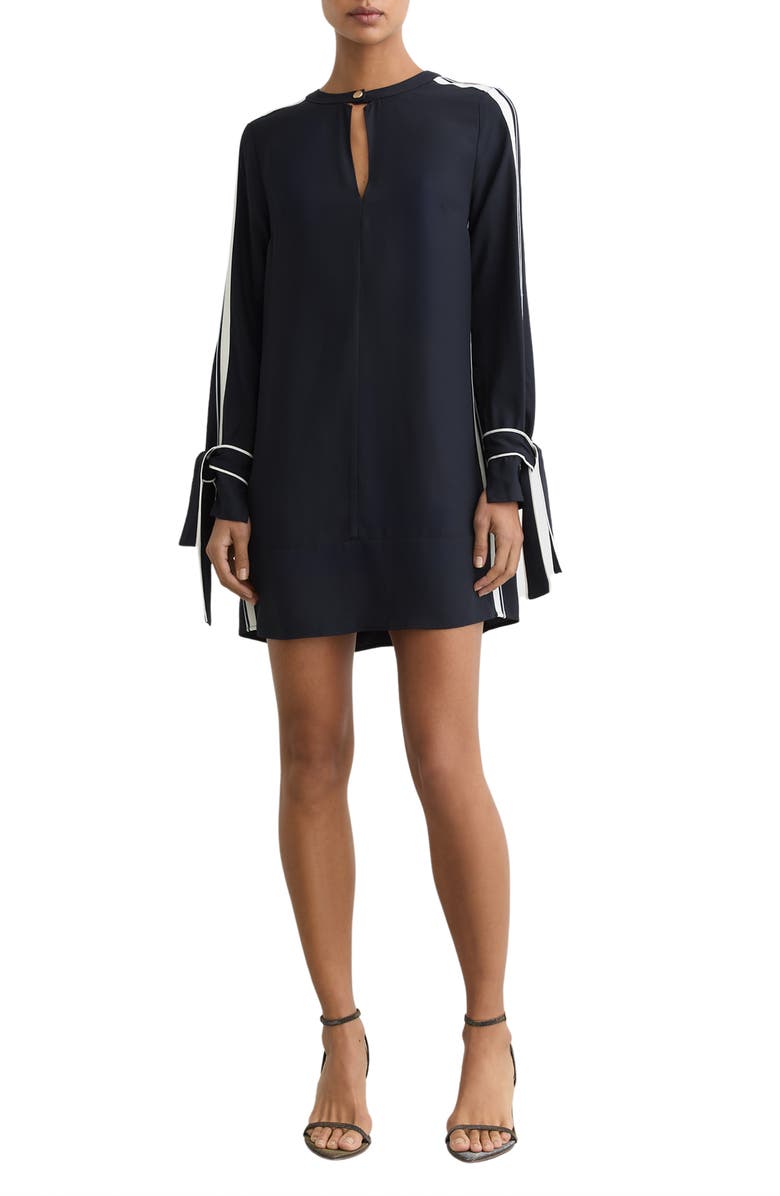 Reiss Tammy Long Sleeve Tipped Shift Dress, Main, color, Navy