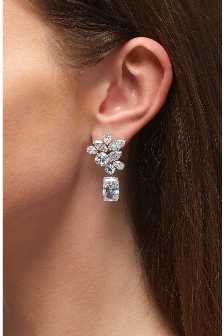 Cluster Drop Earrings, Alternate, color, RHODIUM