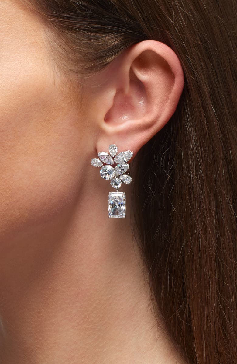 Nadri Cluster Drop Earrings, Alternate, color, Rhodium