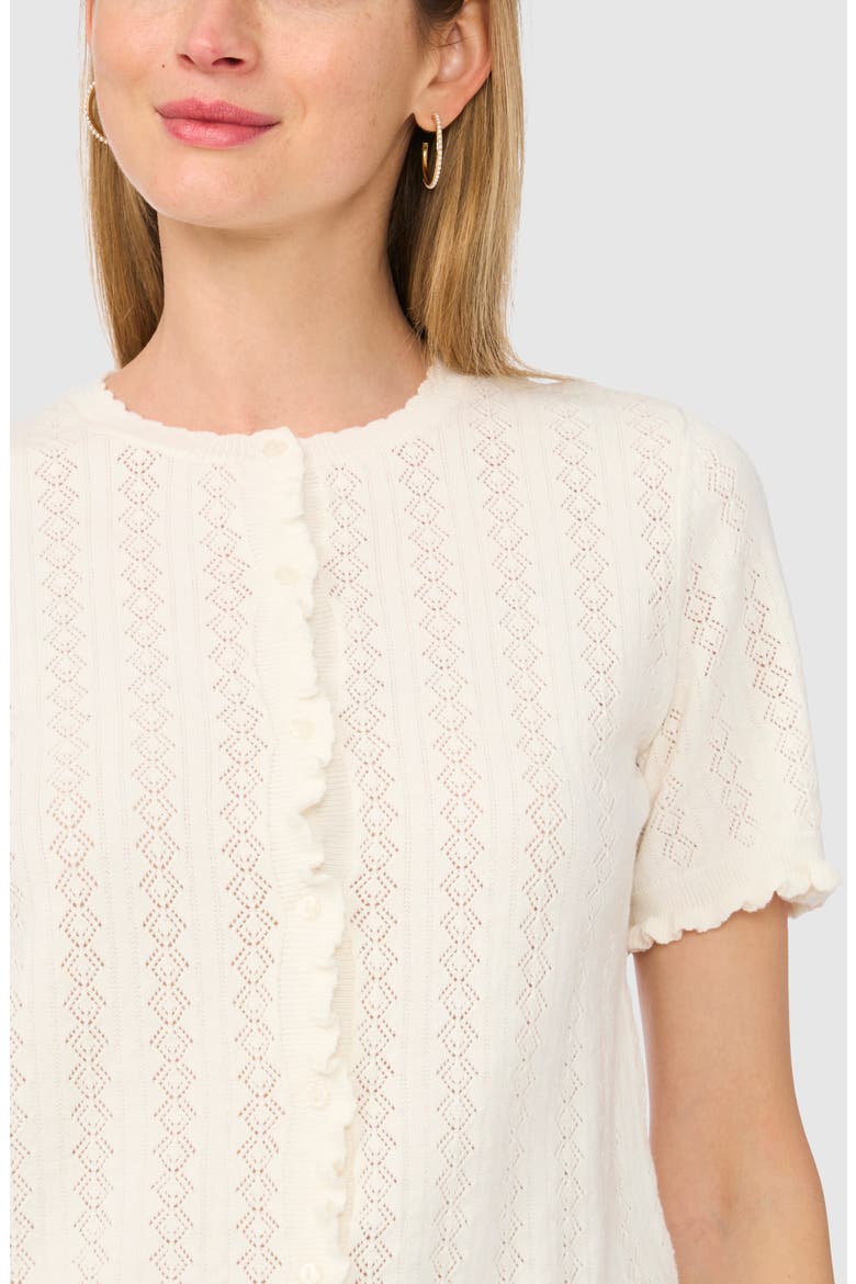 Pointelle Short Sleeve Cardigan, Alternate, color, NEW IVORY