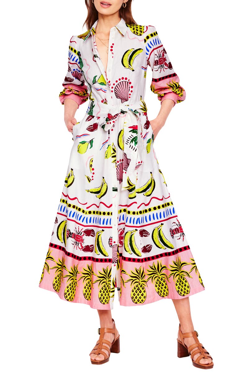 Boden Clara Print Linen & Cotton Maxi Shirtdress, Main, color,