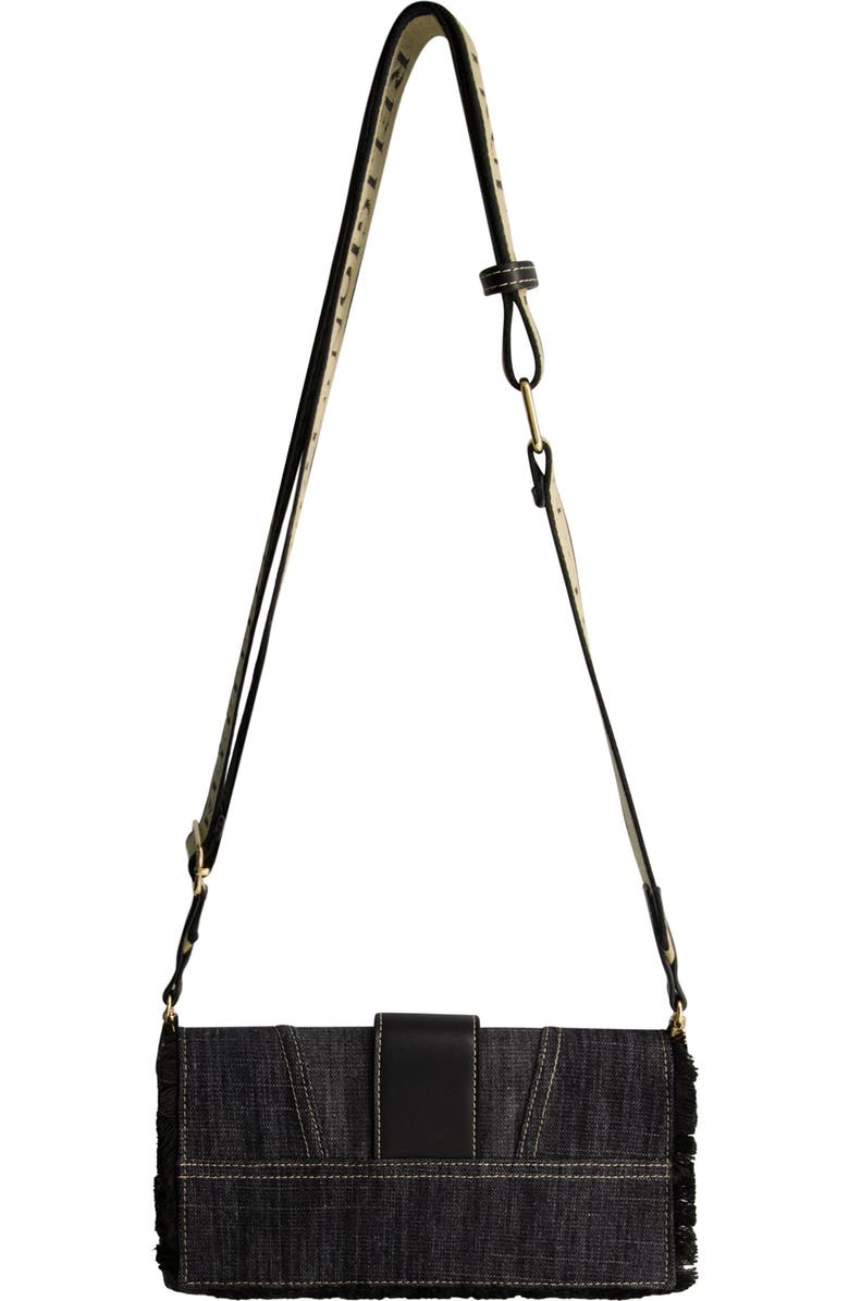 True Religion Frayed Denim Flap Crossbody Bag, Alternate, color, Black