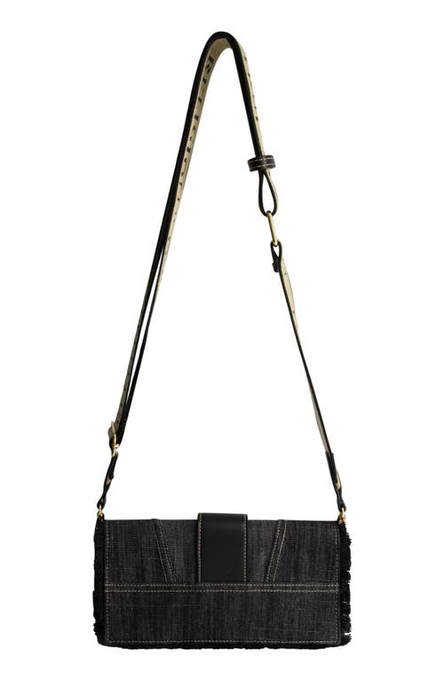 TRUE RELIGION TRUE RELIGION FRAYED DENIM FLAP CROSSBODY BAG