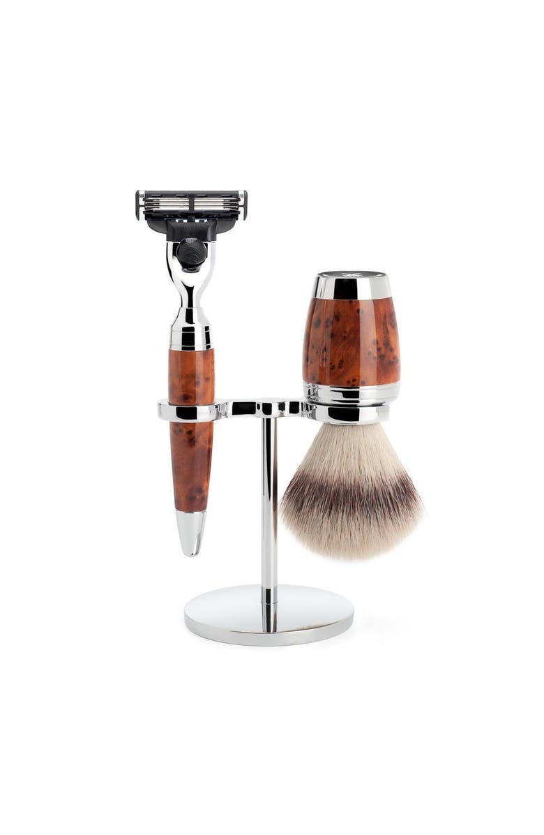 MÜHLE Stylo Thuja Wood 3-Piece Silvertip Fiber & Mach-3 Shaving Set, Main, color, 