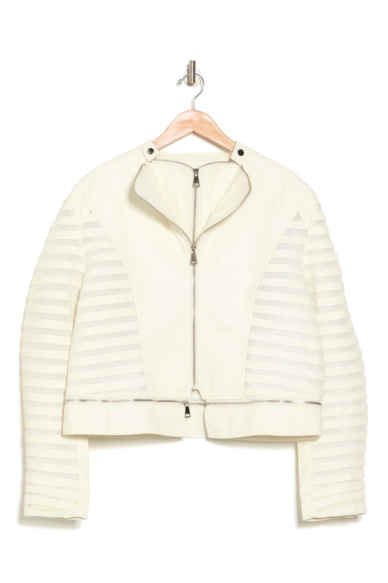 Striped Faux Leather Jacket, Alternate, color, WHITE