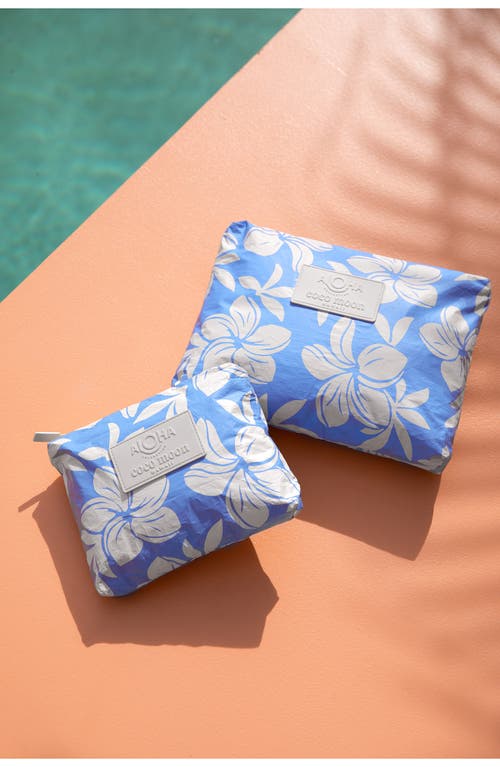 Aloha Collection Mid Plumeria Sream Water Resistant Zip Pouch In Blue
