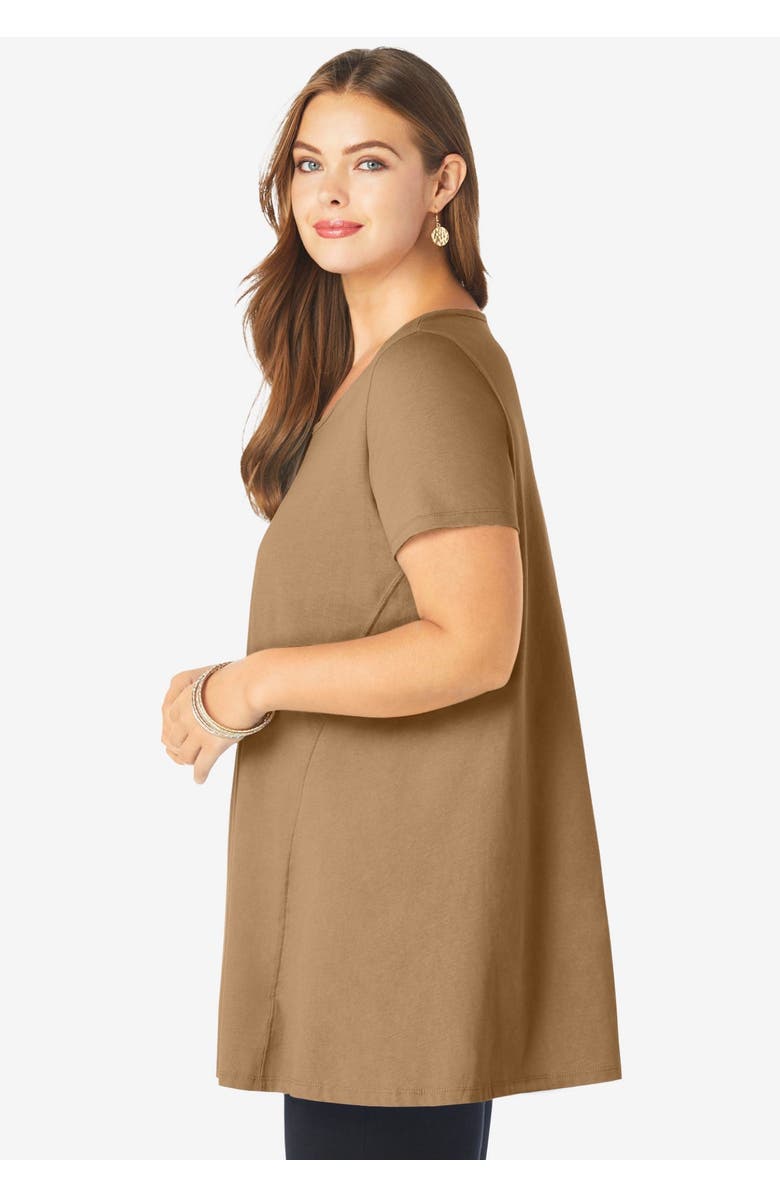 Roaman's Plus Size Cotton Ultimate Scoopneck Swing Tunic, Alternate, color, Soft Camel