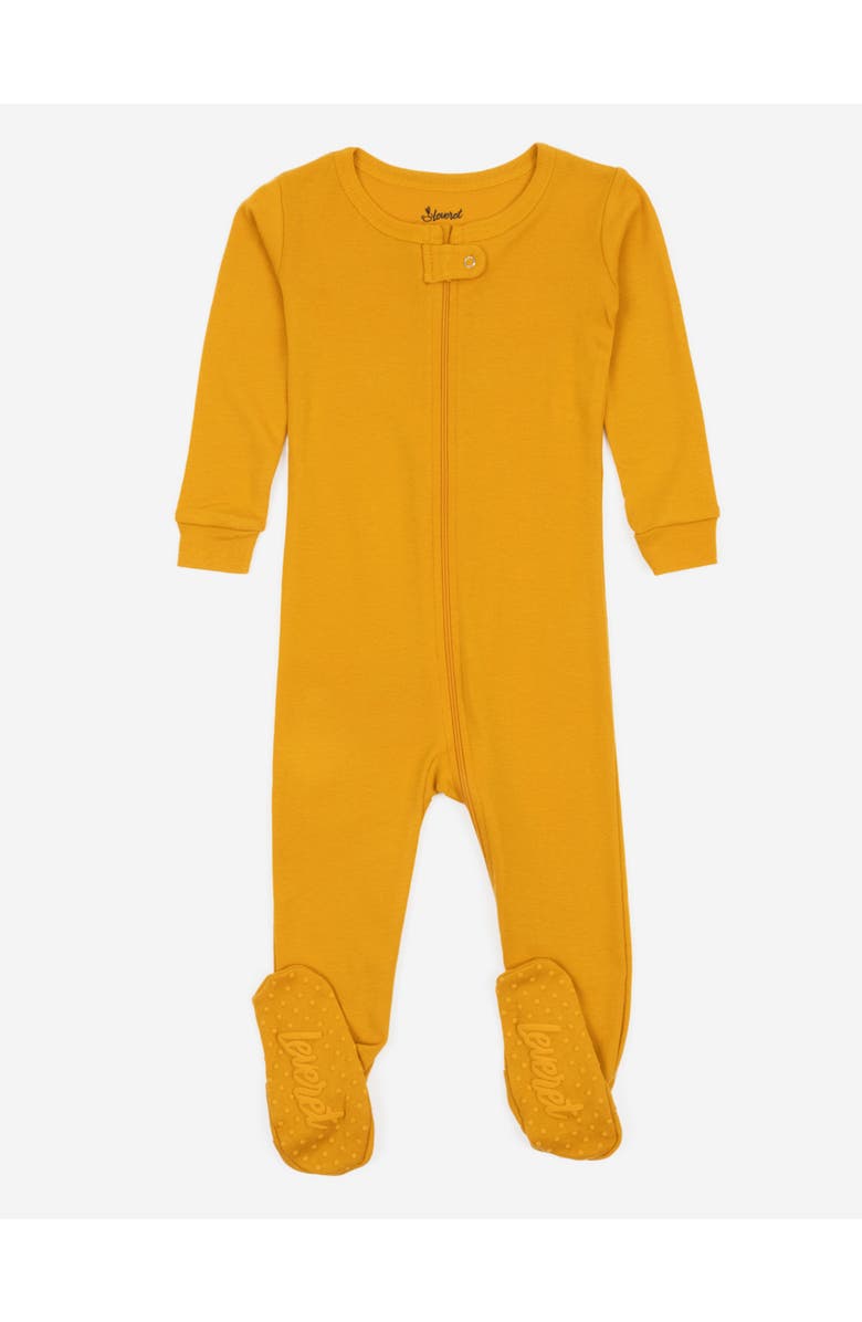 Leveret Footed Solid Cotton Matching Family Pajamas, Main, color, Mustard