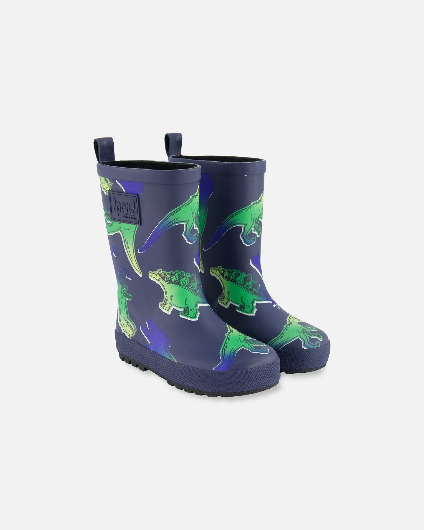 Deux par Deux Boy
s Printed Rain Boots Blue And Green Dino On Navy, Main, color, 